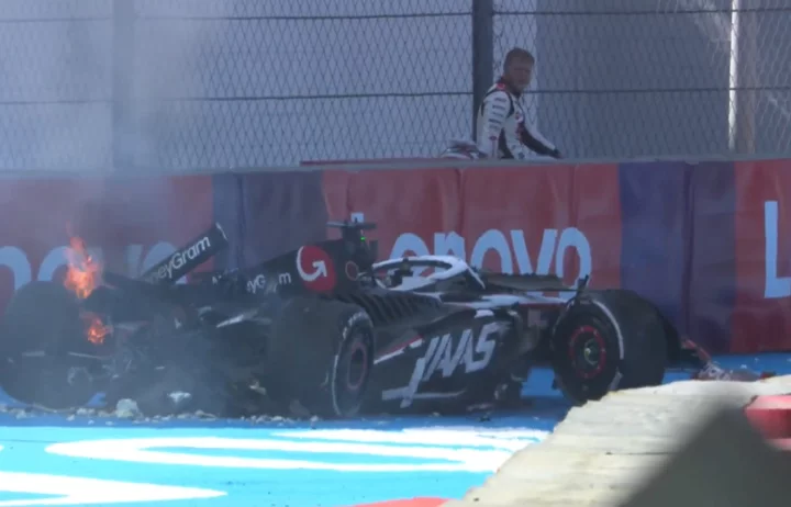 Kevin Magnussen’s car catches fire after high-speed crash in Mexico